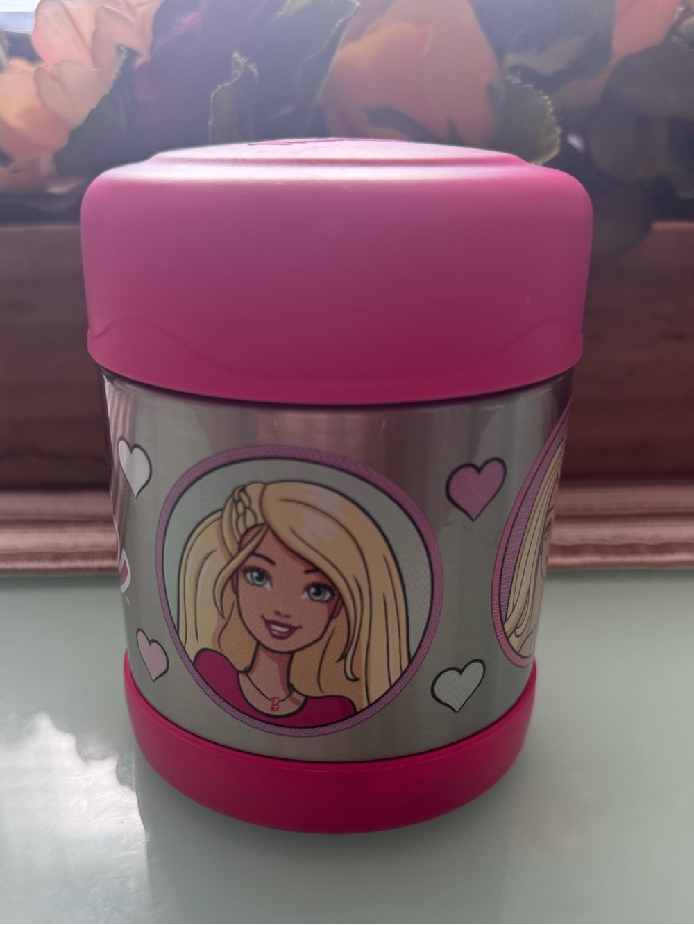 {Barbie Thermos} FUNtainer 10oz Stainless Steel Insulated Food Jar Pink Hearts